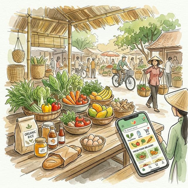 Green Food — Premium Organic — watercolor illustration